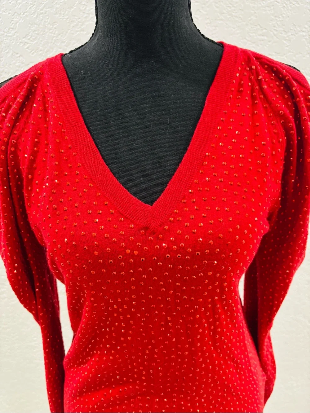 Michael Kors Red V-Neck Studded Sweater
